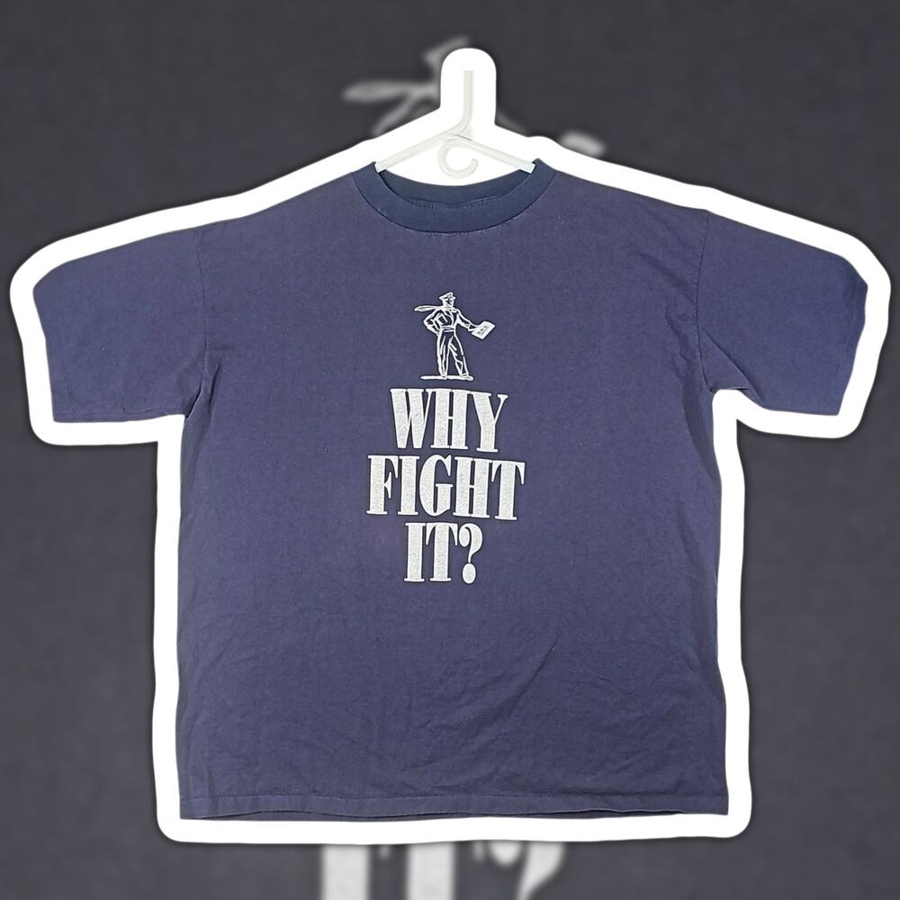 Vintage Markzware Why Fight It Shirt Mens 2XL Blue Software Single Stitch USA